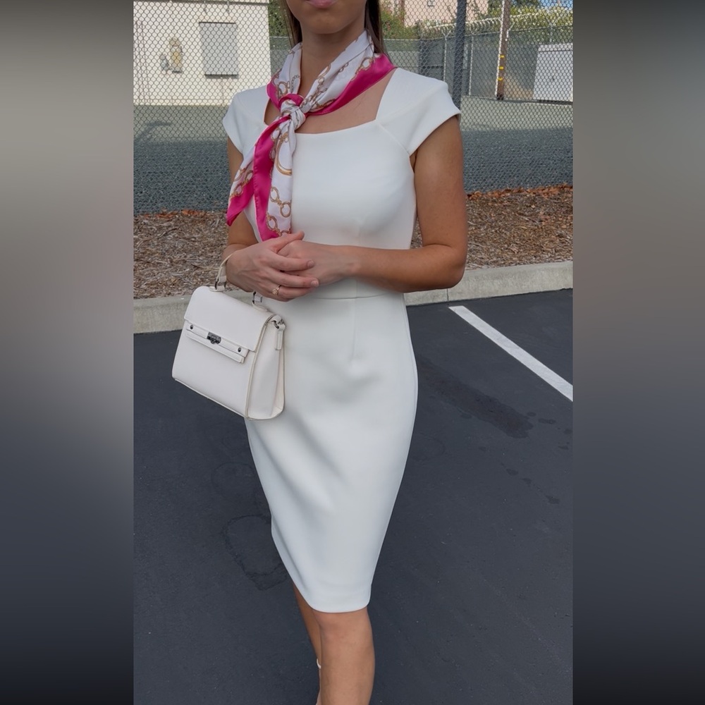 Calvin Klein White Cap Sleeve Midi Dress Classic Monochromatic bridal Shower